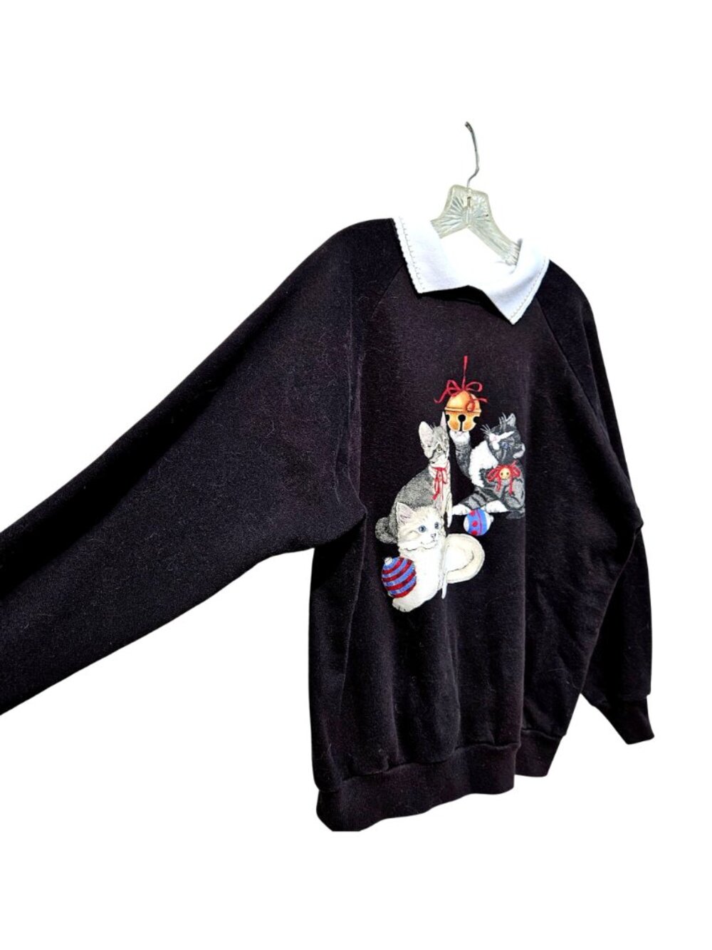 Vintage 90s Christmas Cat Sweatshirt Black 1X Gopher Sport - Picture 2 of 7